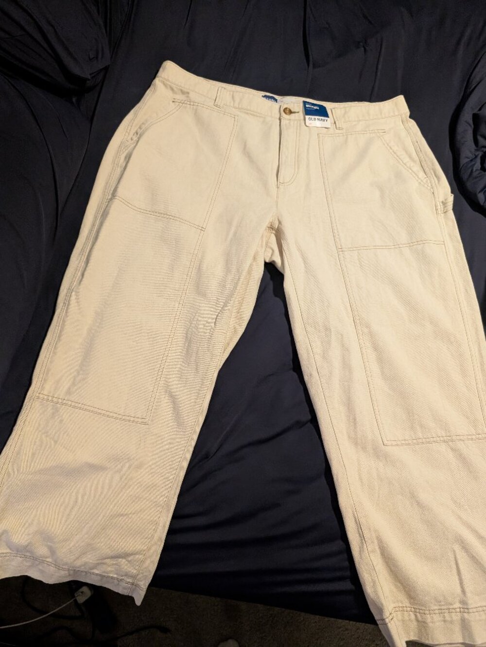 Old Navy NWT High-Rise Carpenter Straight Pants Natural Beige Cotton Utility